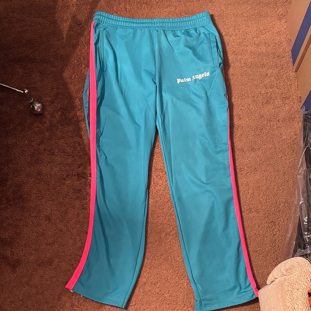 Palm Angels  Blue Joggers with Pink Accents